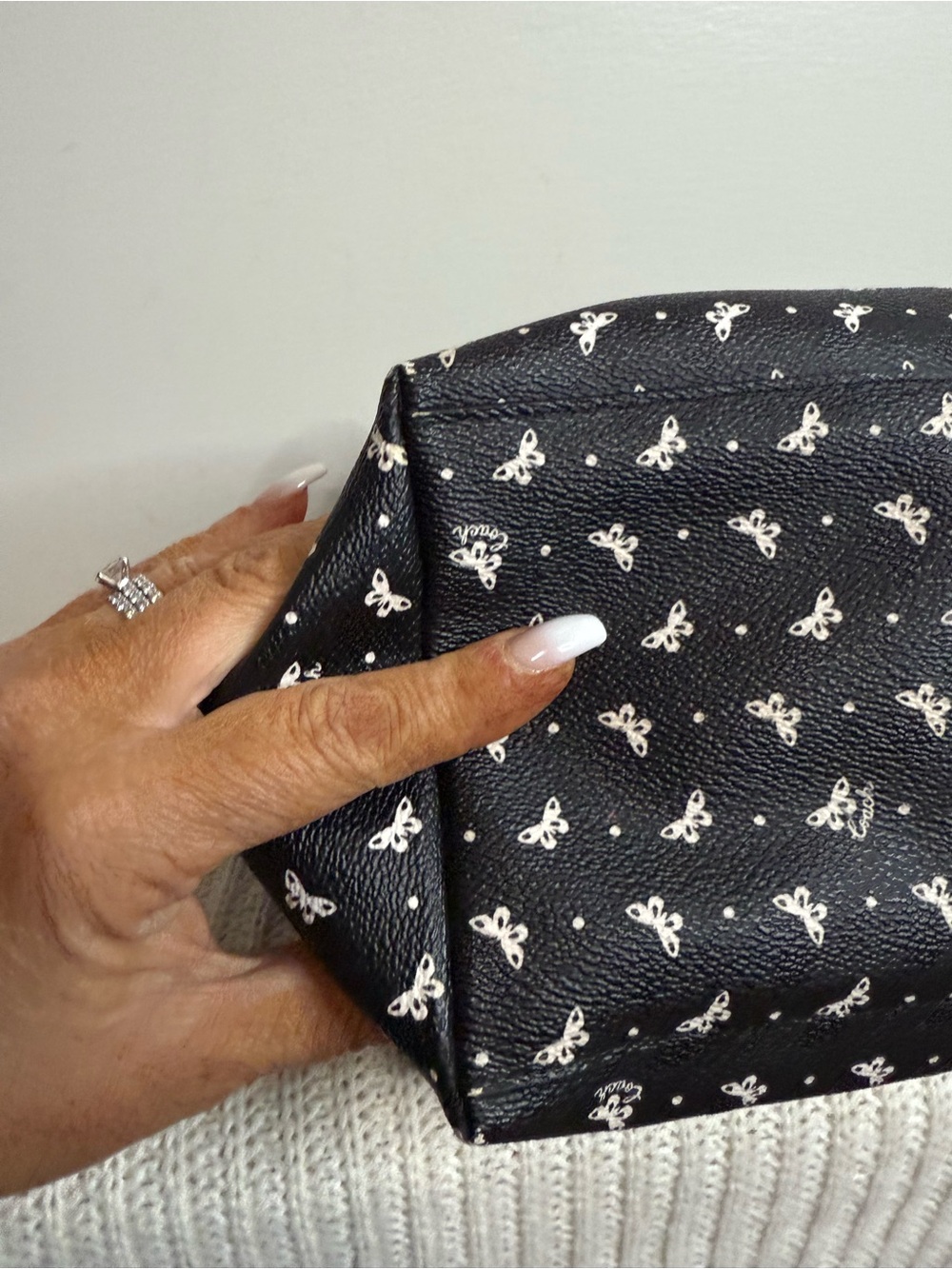 COACH Black Butterfly Print Leather Tote Bag large - Picture 8 of 13